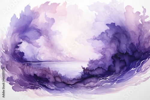 A painting of a large wave coming in to shore.