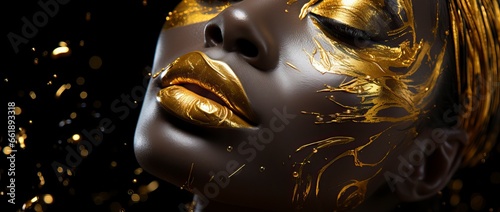 A beautiful black woman in gold makeup