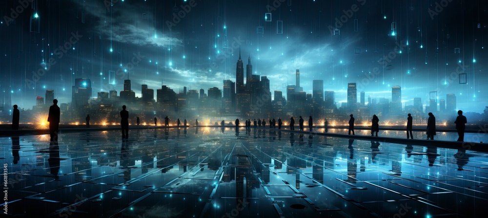 City skyline in modern technology background