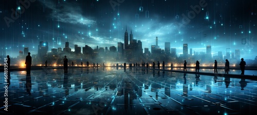 City skyline in modern technology background © Photo Designer 4k