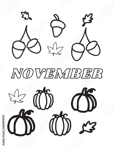 november coloring page line art doodle