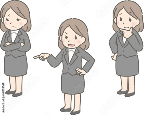 若い女性の疑う表情（スーツ）