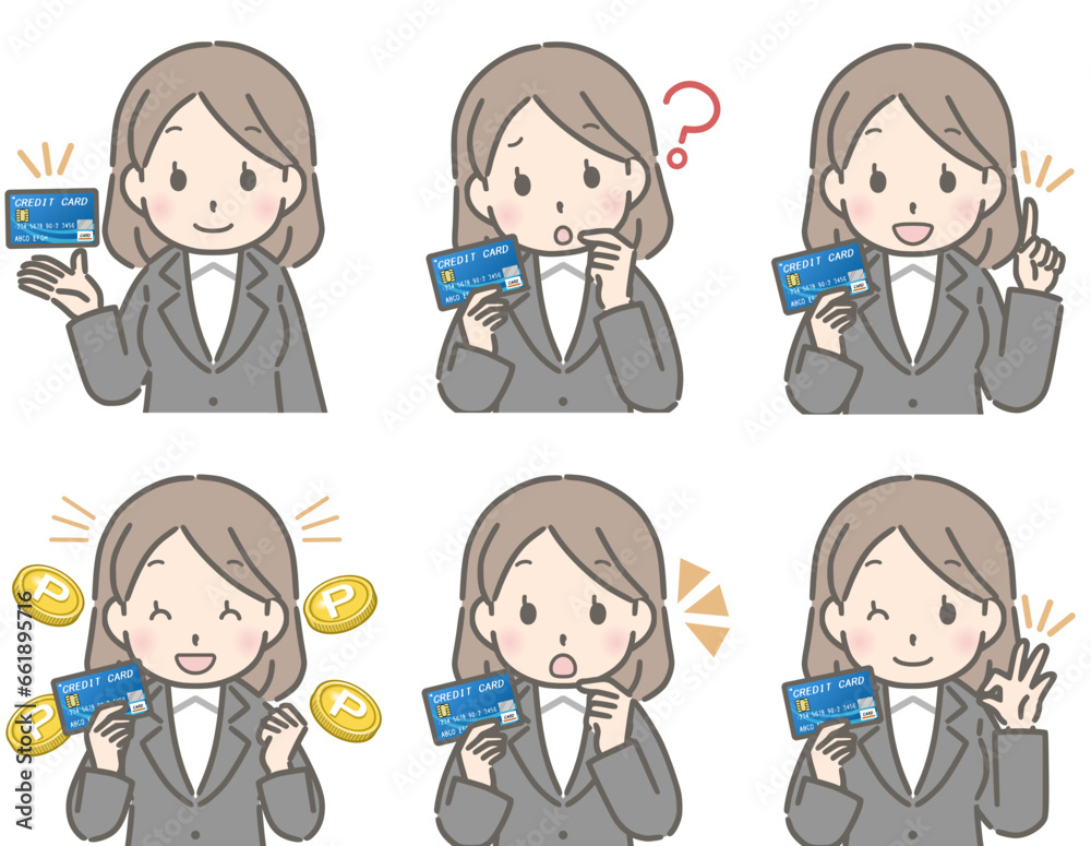 クレジットカードを持つ若い女性（スーツ）