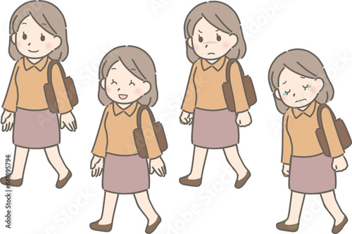 歩く若い女性（私服）
