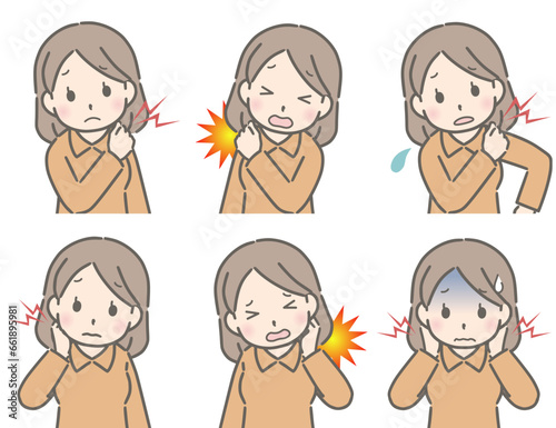 肩や首が痛い若い女性（私服）