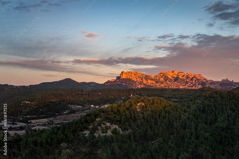 Montserrat in the red evening light @ Castellolí, Catalonia, Spain.