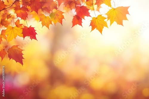 Blurred out autumn fall leaves season abstract background. ai generative