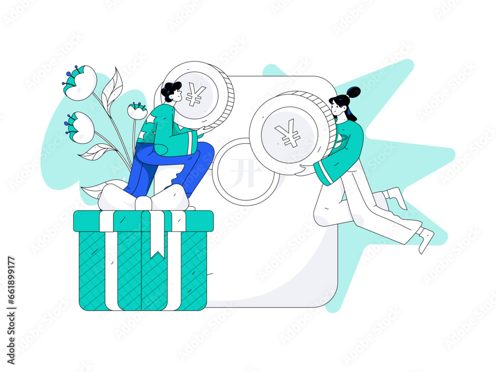 Obraz premium Use red envelopes to attract new customers and promote activity. Flat vector character concept illustration 