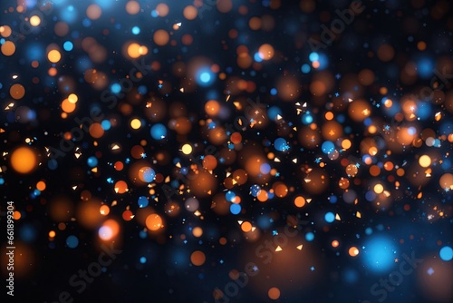 Glittering particles flying background bokeh light. ai generative