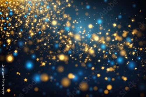 Golden blue starry bokeh fantasy background glitter. ai generative