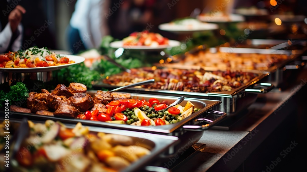 Obraz premium Food buffet/catering in a restaurant made with Ai generative technology