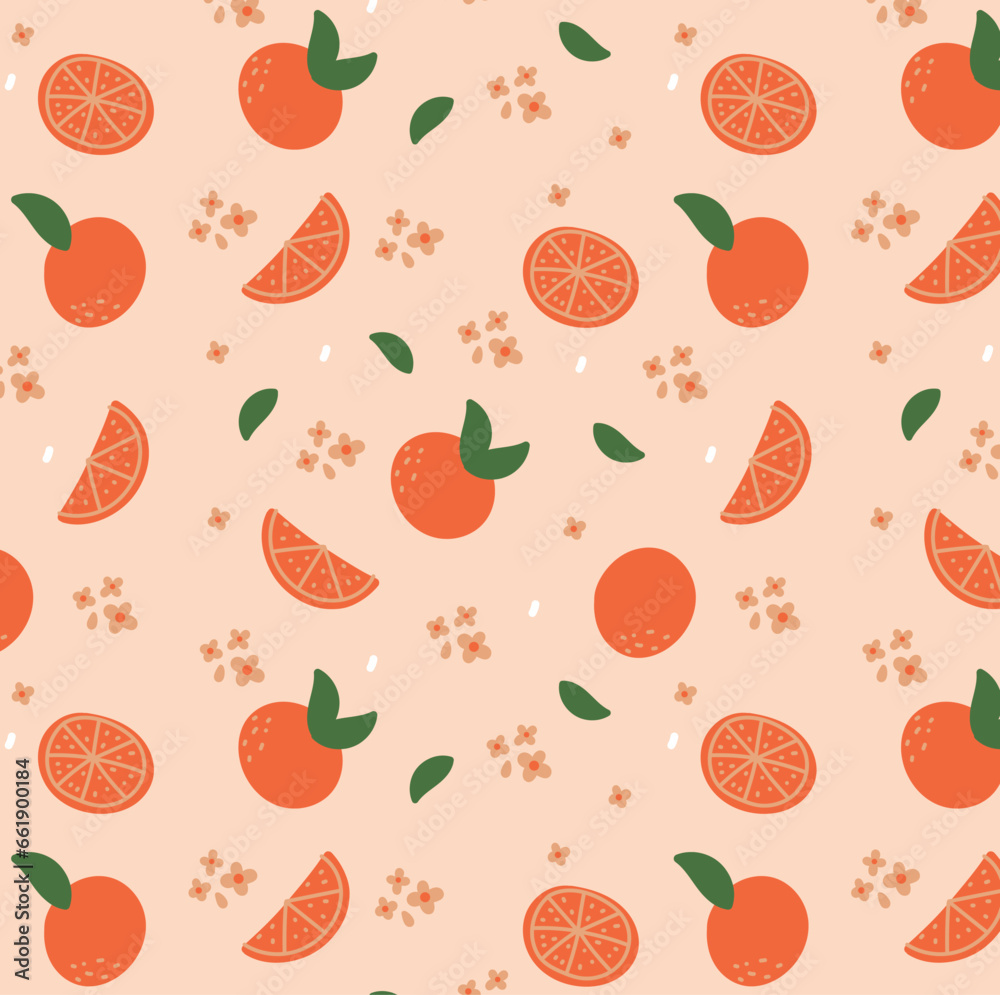 Seamless pattern with fresh oranges