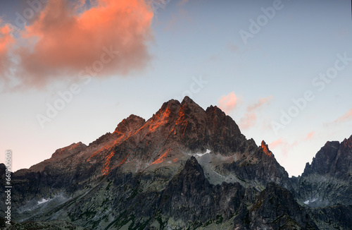 Rysy mountain peak at sunset