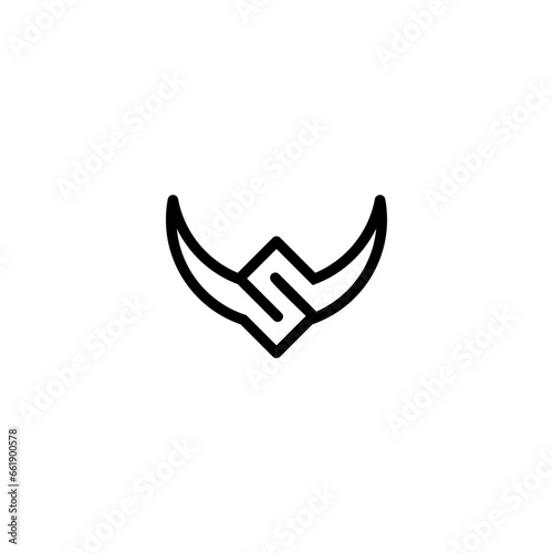 Logo is horn and letter S. Outline and unique