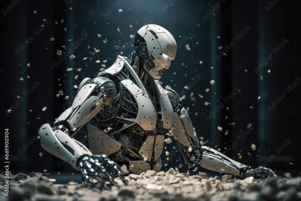 Naklejka premium futuristic AI cyborg robot demolition concept