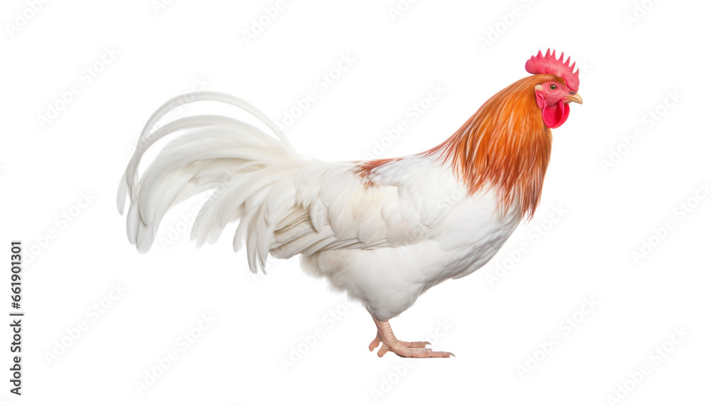 white rooster isolated on transparent background cutout