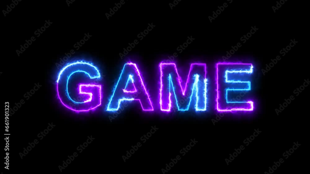 Game over, Play and Start animation text with blue and pink saber effect in seamless loop in 4K.