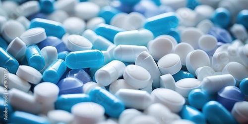 Pile of Blue and white capsules photo