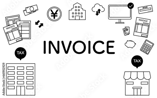 インボイス制度のイメージアイコンフレームとINVOICEの文字