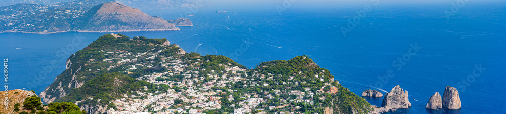 Panoramic views of Capri and a Bay of Naples in Italy