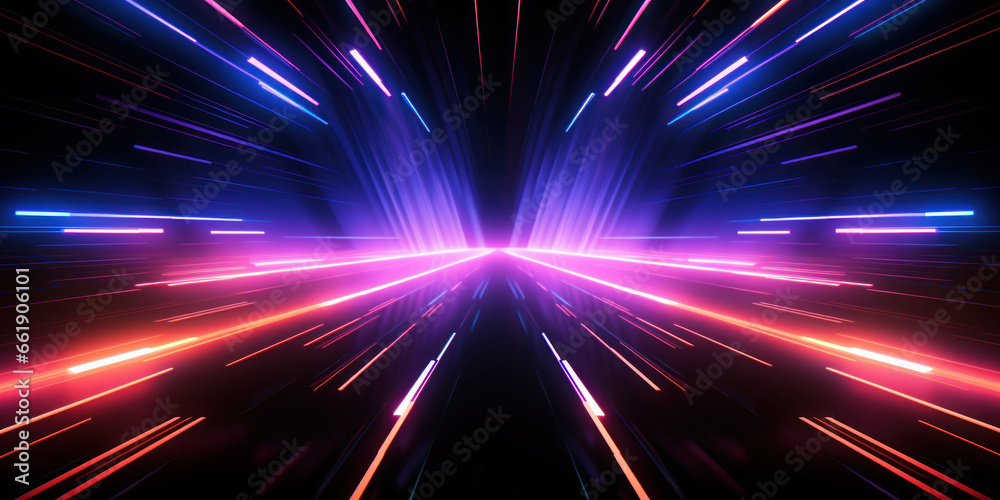Obraz premium Ethereal light tunnel in brilliant blue and purple, stretching ahead.