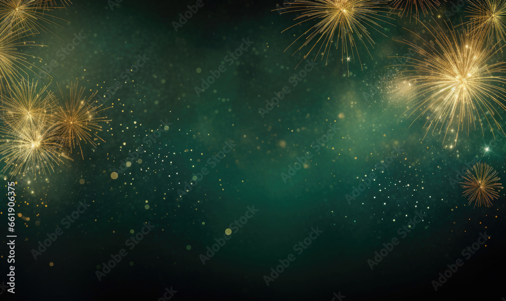 Enchanting display of gold and green fireworks against a backdrop. - obrazy, fototapety, plakaty 