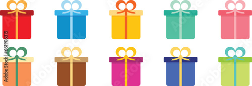 Gift Box Collection. Set of Christmas gifts, New Year presents, gift boxes with ribbons, vector illustration in flat style