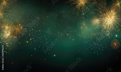 Enchanting display of gold and green fireworks against a backdrop.