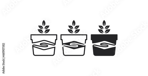 illustration of two hands combination with potted plant symbol