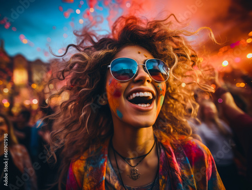 Happy girl at the festival of colors. 