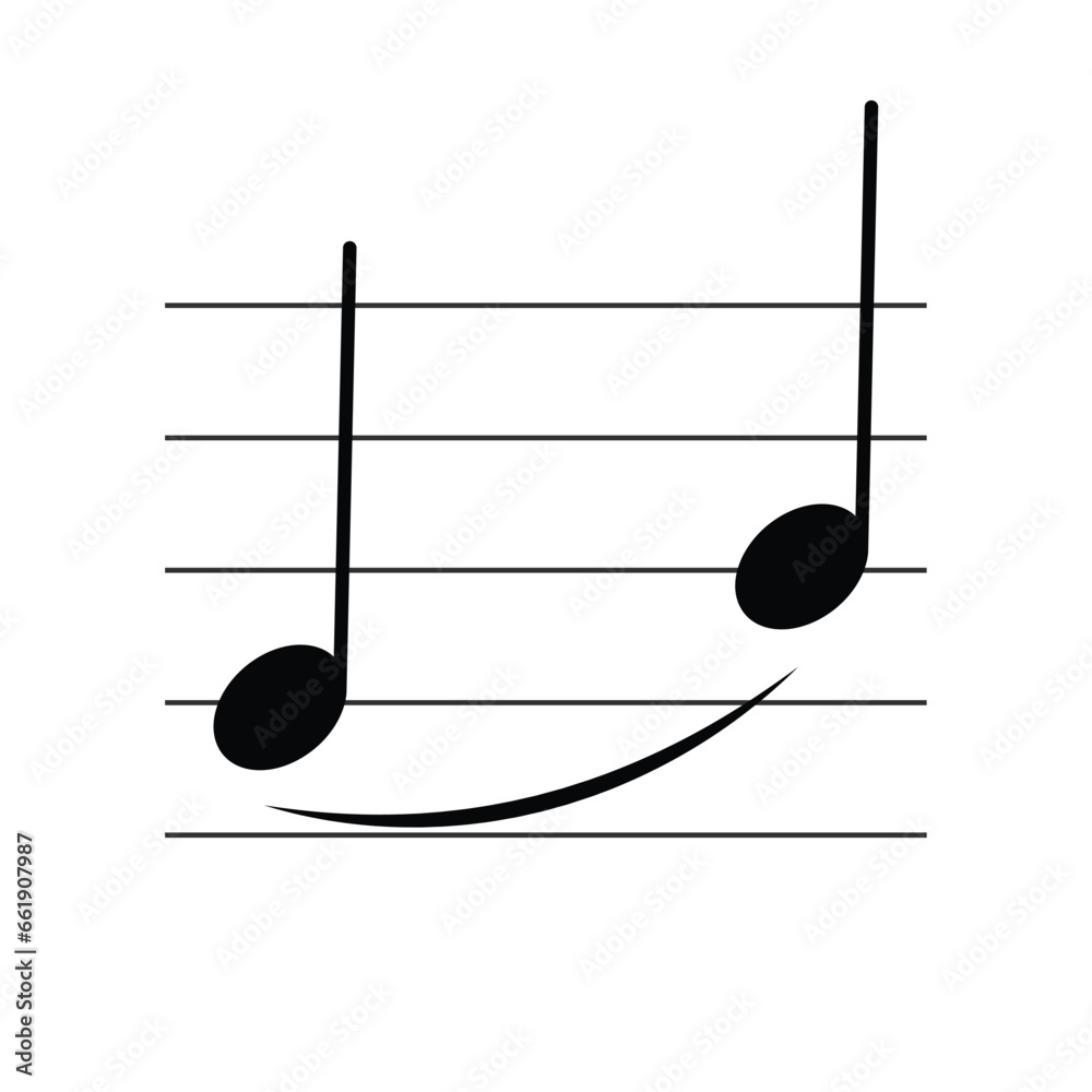 Note relationships symbol isolated on white background. Slur sign