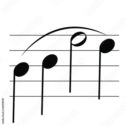 Note relationships symbol isolated on white background. Slur sign. Musical symbol. Musical notation. Flashcard for learning music.