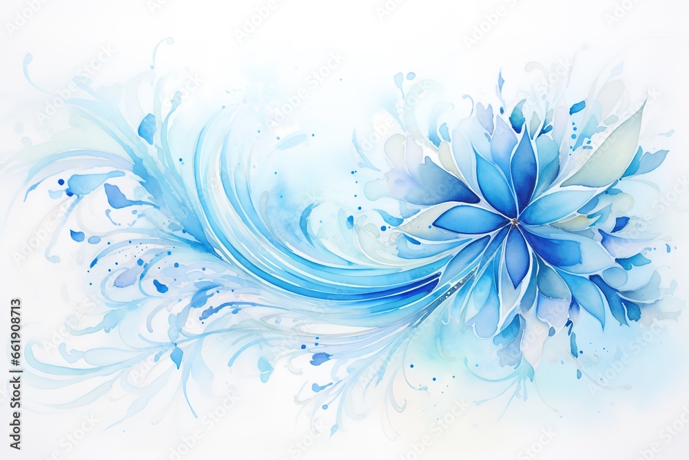  watercolor blue wave floral fractal line geometry abstract background illustration, Minimal geometric pattern, Dynamic shapes composition interweavings, ornament