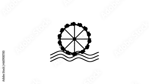 Wood water mill, black isolated silhouette