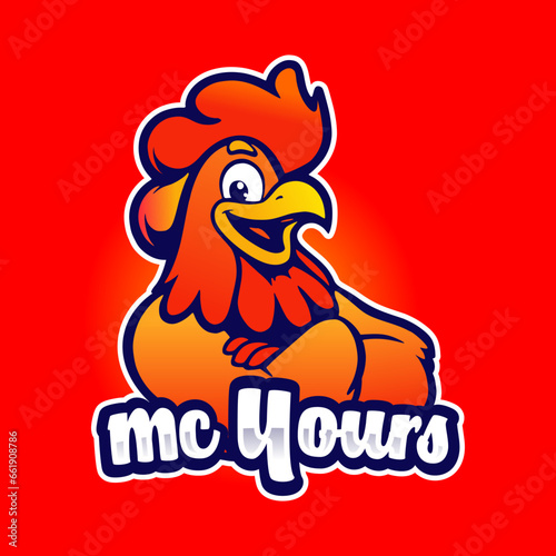 Cartoon rooster logo mascot. Vector logo for Street food and Restaurant