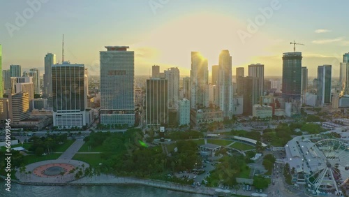 Beautiful Aerial view of Miami Downtown on a sunset