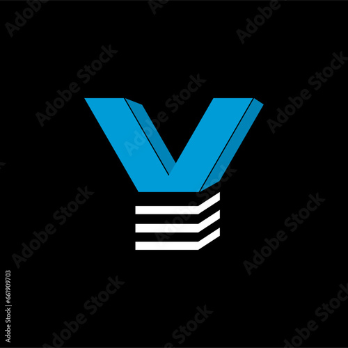 The logo is the letter V. The bottom is made of 3 horizontal lines.
