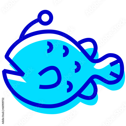 魚、アンコウを表す2色スタイルのアイコン