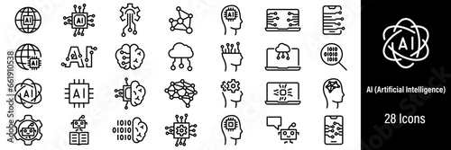 AI Generation Web Icons. Artificial Intelligence, Chat Bot, AI Technology, Future, Robot. Vector in Line Style Icons