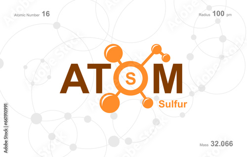 modern logo design for the word "Atom". Atoms belong to the periodic system of atoms. There are atom pathways and letter S