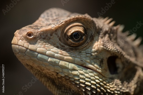 Closeup of a lizard head. Generative AI