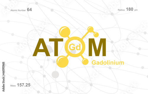 modern logo design for the word "Atom". Atoms belong to the periodic system of atoms. There are atom pathways and letter Gd.