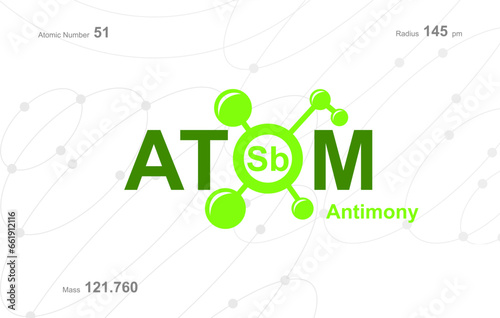 modern logo design for the word "Atom". Atoms belong to the periodic system of atoms. There are atom pathways and letter Sb.