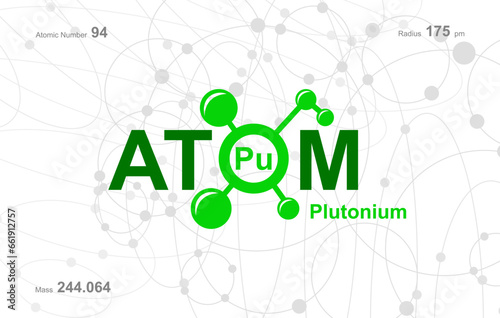 modern logo design for the word "Atom". Atoms belong to the periodic system of atoms. There are atom pathways and letter Pu.