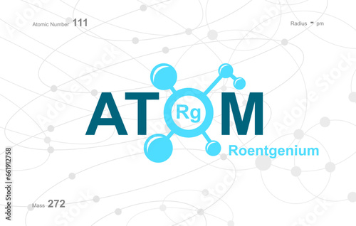 modern logo design for the word  Atom . Atoms belong to the periodic system of atoms. There are atom pathways and letter Rg.