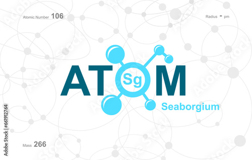modern logo design for the word "Atom". Atoms belong to the periodic system of atoms. There are atom pathways and letter Sg.