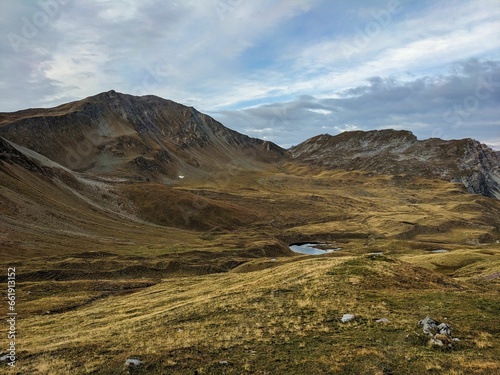 Beautiful mountain lake Alteinsee near the Valbellahorn above Arosa. Mountaineering in the Graubünden mountains. High quality photo