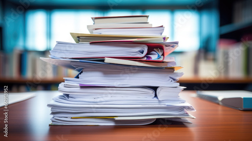 Stack of documents on the office desk.