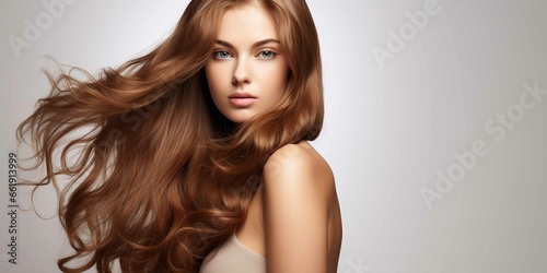 Beautiful woman with a long shiny hair, beauty concept, studio background