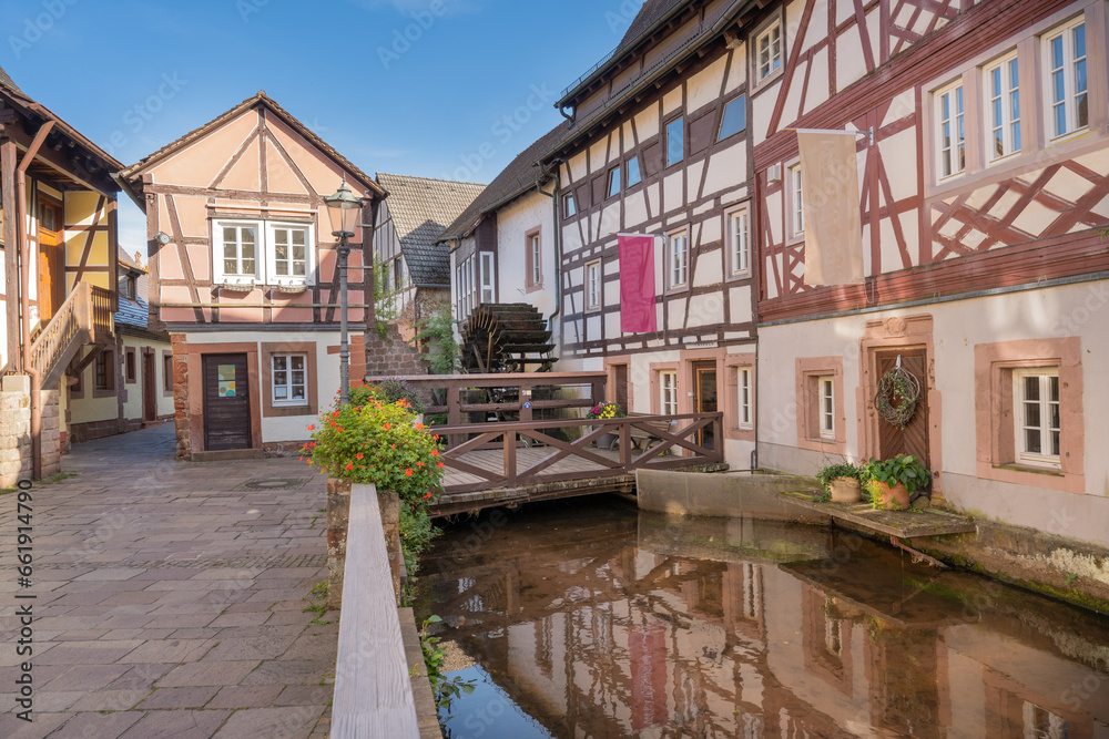Fototapeta premium Annweiler am Trifels. A cozy place with many half-timbered houses. Wasgau, Rhineland-Palatinate, Germany, Europe